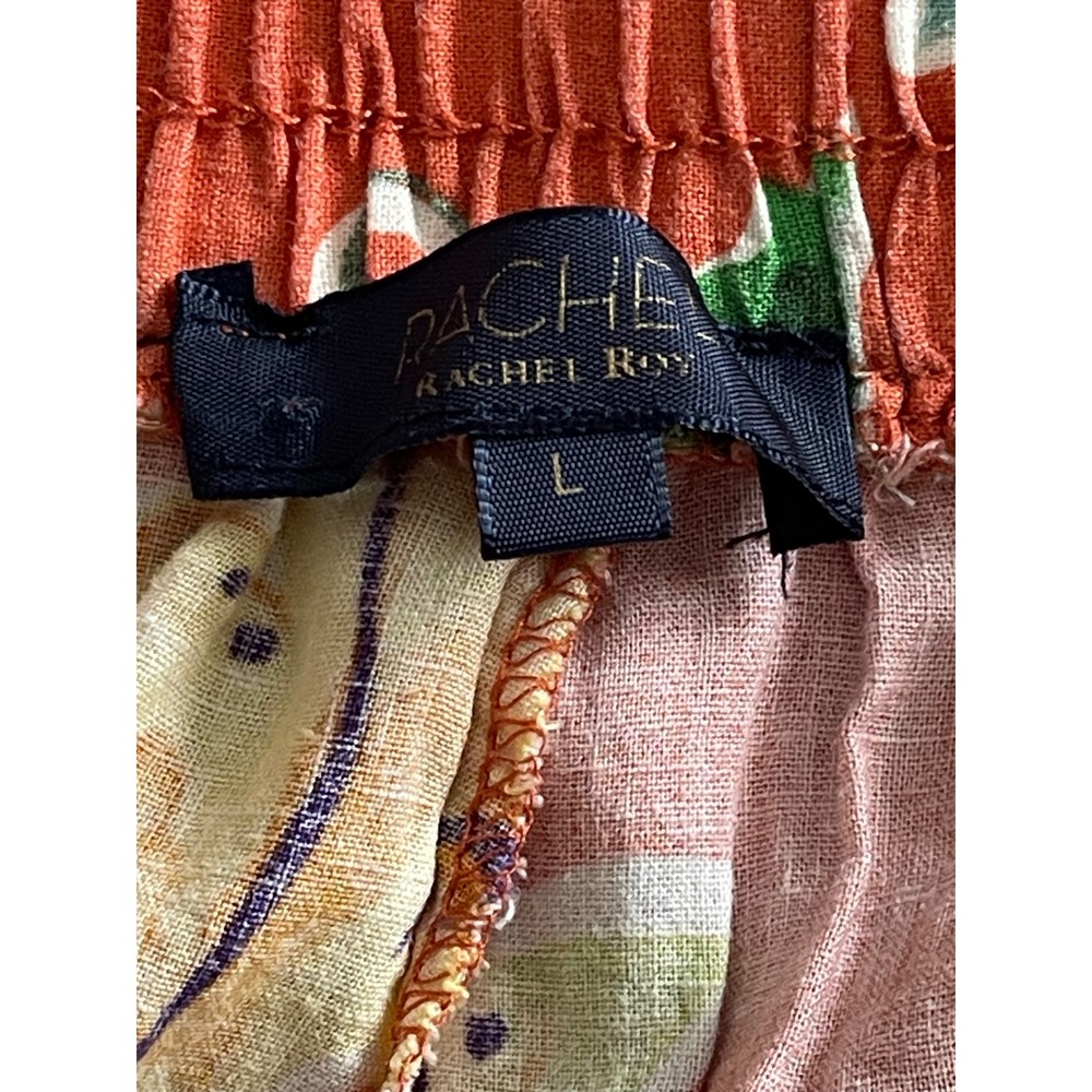 Rachel Rachel‎ Roy Womens Orange Floral Linen Blend Wide Leg Crop Pants Large - Picture 3 of 8